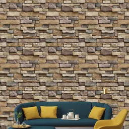 Jaamso Royals Brown Natural Brick Stone Printed Self Adhesive Wallpaper-24