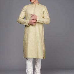 Manyavar Men Beige Self Design Thread Work Detail Kurta with Churidar-image-33