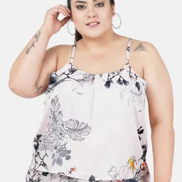 Indietoga Pink & Black Floral Printed Crepe Plus Size Top-16