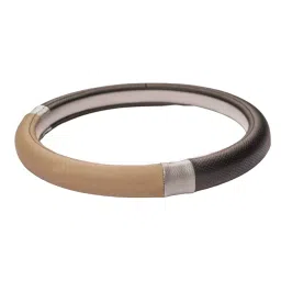 Cipher Sporty Look Leather Steering Wheel Grip Cover Black, Silver and Beige M Size-38