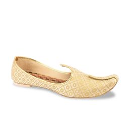 DESI COLOUR Men Gold- Toned Woven Design Mojaris-picture-0