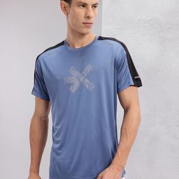HRX by Hrithik Roshan Brand Logo Printed Rapid-Dry Training T-shirt with Panelling Detail-image-80