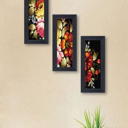 nest ART Set of 3 Multicoloured Flowers Synthetic Wood Wall Art-90