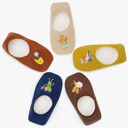 TOFFCRAFT Kids Pack Of 5 Frog & Friends Patterned Shoe Liner Socks-image-44