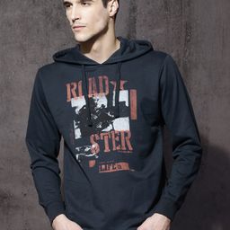 Roadster Men Navy Printed Hooded Sweatshirt-image-20