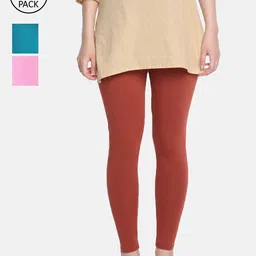 Dollar Missy Women Pack Of 3 Multicoloured Solid Ankle-Length Leggings-image-13