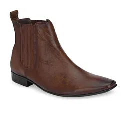 Hitz Men Brown Solid Leather High-Top Chelsea Flat Boots-image-51
