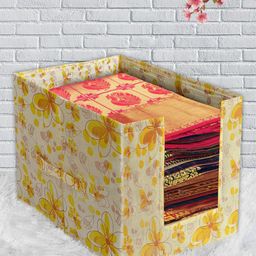 Kuber Industries Set Of 4 Yellow & White Flower Design Foldable Rectangle Cloth Saree Stacker image 3