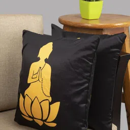 HOUZZCODE Black & Yellow Set of 2 Ethnic Motifs Square Cushion Covers-25
