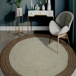 MRIC Beige & White Self Design Jute Carpet-6