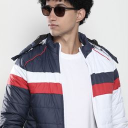 The Indian Garage Co Men Navy Blue & White Colourblocked Padded Jacket-picture-17