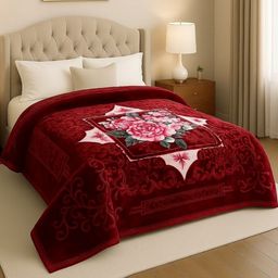 Aura Maroon & Pink Floral Mink Mild Winter 500 GSM Double Bed Blanket-picture-30