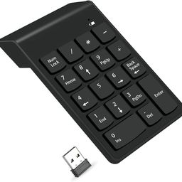 voocme Wireless Number Pad 18 Keys Numeric Keypad 2.4G Mini USB Receiver Portable Numpad, Accounting Number 18 Key for Laptop, Notebook, Desktop, PC. (Black) image 1
