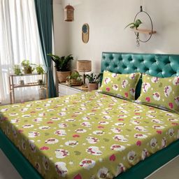 KLOTTHE Kids Green Printed Pure Cotton 400 TC King Bedsheet Set - 2.50 m x 2.25 m-image-60