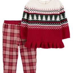 Carter's  Baby 2-Piece Holiday Peplum Top & Warm Fleece Pant Set - Red White-image-30