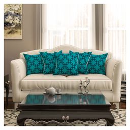 SEJ by Nisha Gupta Geometrical Premium 16 by 16 cushion covers Set of 5 -Blue-image-81