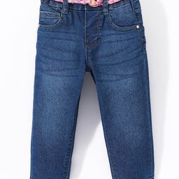 Babyhug Cotton Washed Denim Full Length Stretchable Jeans With Belt - Blue-image-65