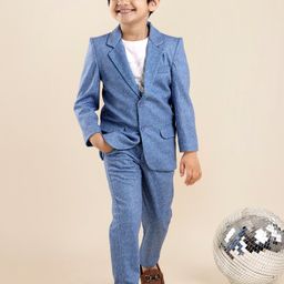Babyhug Full Sleeves Party Suit with Solid - Blue-image-25