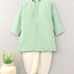 Babyhug Full Sleeves Kurta And Dhoti Thread Embroidery - Green & White-image-64