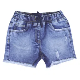 Kiddopanti Solid Acid Washed Lild Distressed Shorts - Blue-picture-29