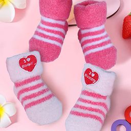Baby Moo I Love Mummy & Striped Design Breathable Cotton Socks Pack Of 2  - Pink-image-32