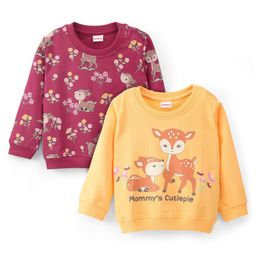 Babyhug 100% Cotton Knit Full Sleeves Sweatshirt With Floral & Deer Graphics Pack Of 2 - Yellow & Maroon-image-71
