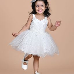 Titrit  Leaf Shaped  Fit And Flare Net  Party Frock -  Cream-image-97