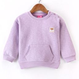 Little Kangaroos Full Sleeves Drop Shoulder Sweat Shirt With Patch & Front Pockets - Purple-image-89