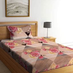 FABINALIV 300 TC Cotton Blend Single Bedsheet with Pillow Cover Floral - Multicolor-image-74