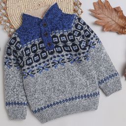 Yellow Apple Full Sleeves Pullover Sweater Fair Isle Design - Grey-image-93