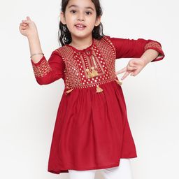 ISHTI Three Fourth Sleeves Sequin Embroidered Top - Maroon-image-17