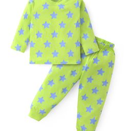 Babyhug Cotton Knit Full Sleeves Night Suit With Stars Print -Green-image-54