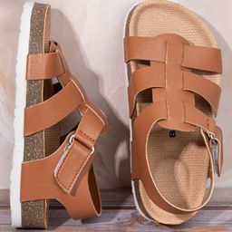 Briskers Synthetic Self Design Velcro Sandals - Brown-image-94