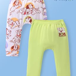 Babyoye Disney Interlock Full Length Diaper Leggings With 101 Dalmatians Graphic Pack of 2 - White & Light Green-image-23