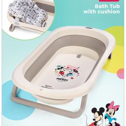 Babyhug Disney Foldable Baby Bathtub with Cushion & Mickey & Friends Graphics -White-image-35