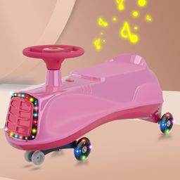 Kids Swing Car With Light & Music Fully Assembled| Easy to Handle| Built for Rough Play| Encourages Physical Activity| Smooth PU Wheels - Pink-17