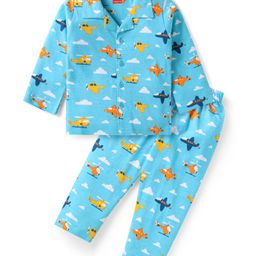 Babyhug Cotton Knit Full Sleeves Night Suit with Dino Print - Black-image-77