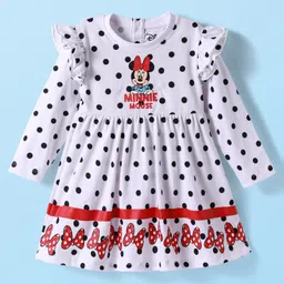Babyhug Disney Single Jersey Knit Full Sleeves Frock Minnie Mouse Graphics & Frill Detailing - White-picture-0