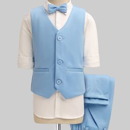 Pine Kids Knit Full Sleeves Solid 3 Piece Party Suit With Bow - Light Blue-image-9