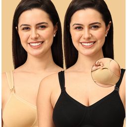 The Mom Store Pack Of 2 Sleeveless Solid Non Padded Nursing Bras - Black & Beige-image-91