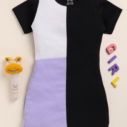 Little Marine Cotton Blend Half Sleeves Ribbed Cut & Sew Dress - Multi Colour-image-50