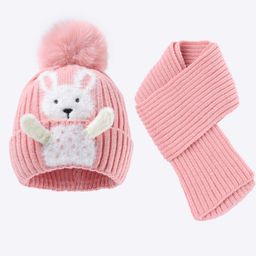 Babyhug Pom Pom Woollen Cap with Muffler & Bunny Applique Pink - Diameter 13.5 cm-image-22