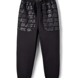 Pine Kids Cotton Knit Full Length Lounge Pant With Text Print - Black-picture-13