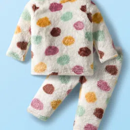 Babyhug Fur Knit Full Sleeves Winter Wear T-Shirt & Lounge Pant Set With Polka Dot Design - White-picture-30