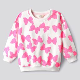 Bonfino 100% Cotton Knit Full Sleeves Oversized Sweatshirt With Bow Print - White-image-4