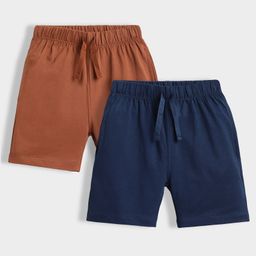 Orange Sugar 100% Cotton Knit Pack Of 2 Solid Shorts - Brown & Royal Blue-image-54