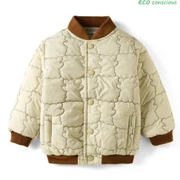 Babyoye Woven Full Sleeves Teddy Bear Quilted Jacket - White-picture-15