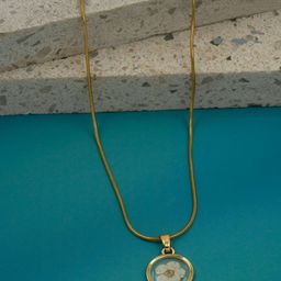 ARTKLIM Gold-Plated Stainless Steel Circular Floral Resin Pendant with Chain-32