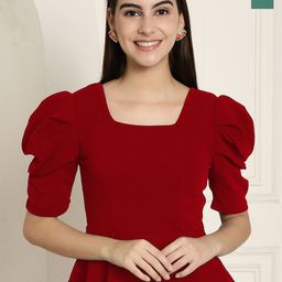 Tromko Women Pack of 2 Square Neck Puff Sleeve Peplum Crop Top-image-49