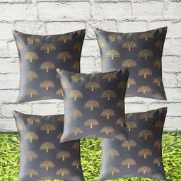 Pink Parrot Grey & Gold-Toned Set of 5 Ethnic Motifs Square Cushion Covers-13